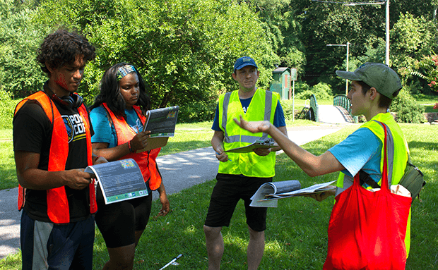 Volunteers conducting a neighborhood walk audit